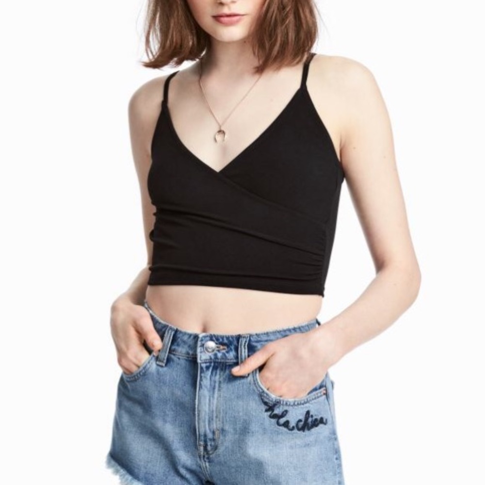 New Black Wrap Crop Top